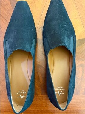 Aquatalia Marianne Black Suede Loafers W 11 Square-Toe Slip-Ons / Weatherproof